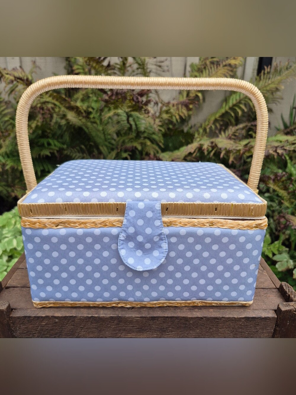 D&D Blue Polka Dot Sewing Basket • Medium Craft Storage Box